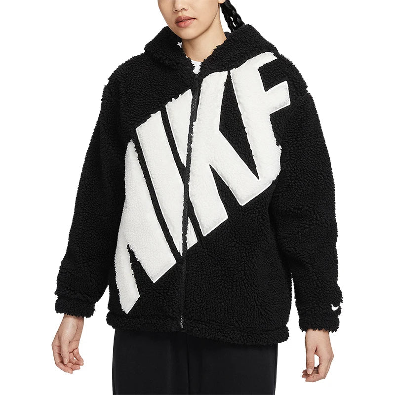 Nike Official Genuine Winter New Arrival Women's Faux Shearling Warm Hooded Casual Jacket FB8696 - Kyoukaï