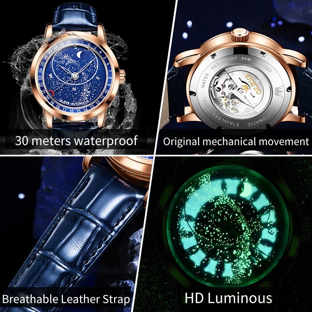 OLEVS 9923 Cuir Bleu Phase Lune - Kyoukaï