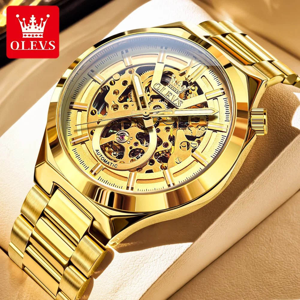 OLVES 6722 Mens Watch Original Luxury Skeleton Automatic Mechanical Watch Waterproof Luminous Stainless Steel Watches For Man - Kyoukaï