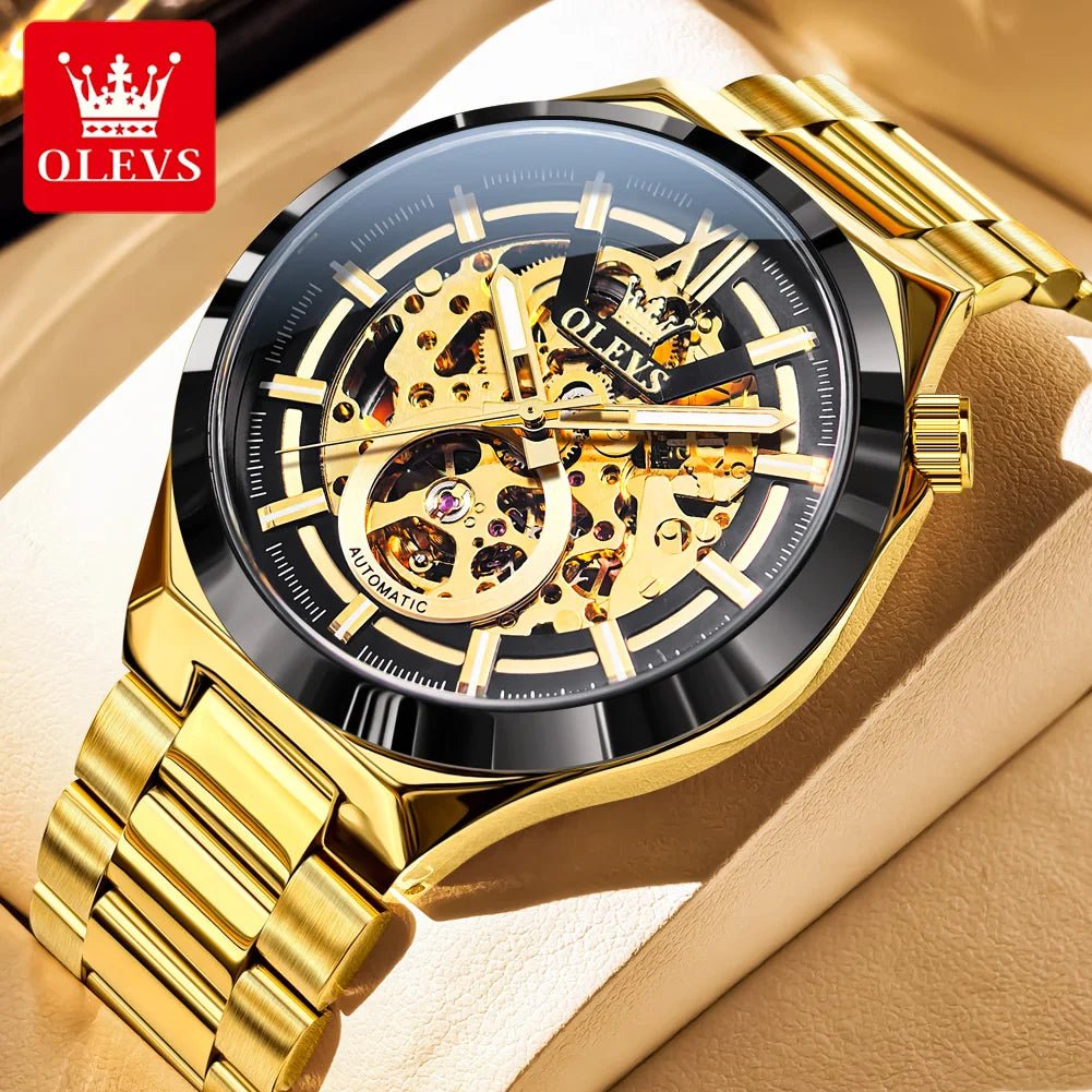 OLVES 6722 Mens Watch Original Luxury Skeleton Automatic Mechanical Watch Waterproof Luminous Stainless Steel Watches For Man - Kyoukaï