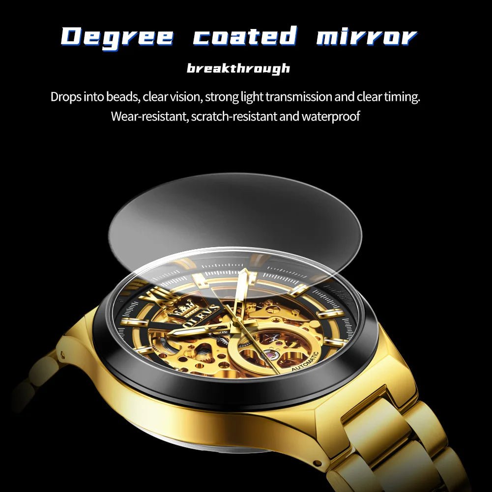OLVES 6722 Mens Watch Original Luxury Skeleton Automatic Mechanical Watch Waterproof Luminous Stainless Steel Watches For Man - Kyoukaï