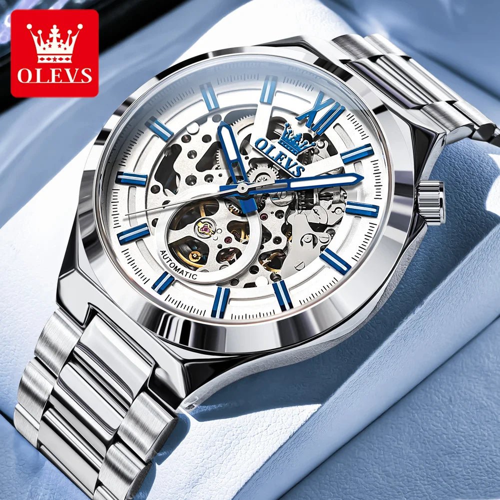 OLVES 6722 Mens Watch Original Luxury Skeleton Automatic Mechanical Watch Waterproof Luminous Stainless Steel Watches For Man - Kyoukaï