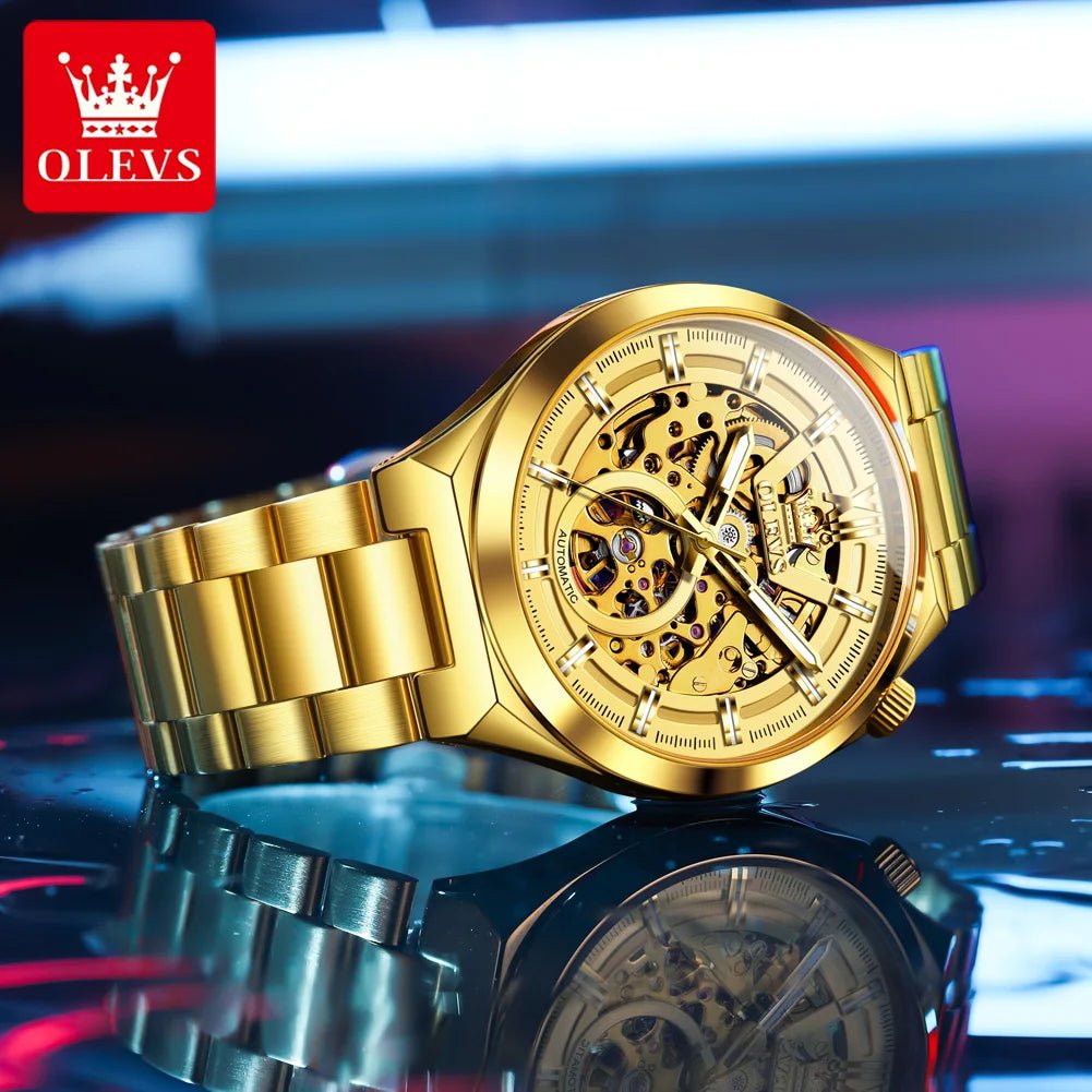 OLVES 6722 Mens Watch Original Luxury Skeleton Automatic Mechanical Watch Waterproof Luminous Stainless Steel Watches For Man - Kyoukaï