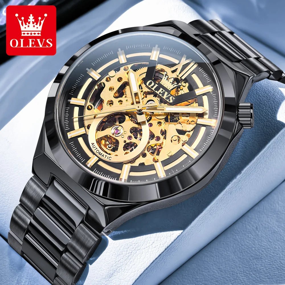 OLVES 6722 Mens Watch Original Luxury Skeleton Automatic Mechanical Watch Waterproof Luminous Stainless Steel Watches For Man - Kyoukaï