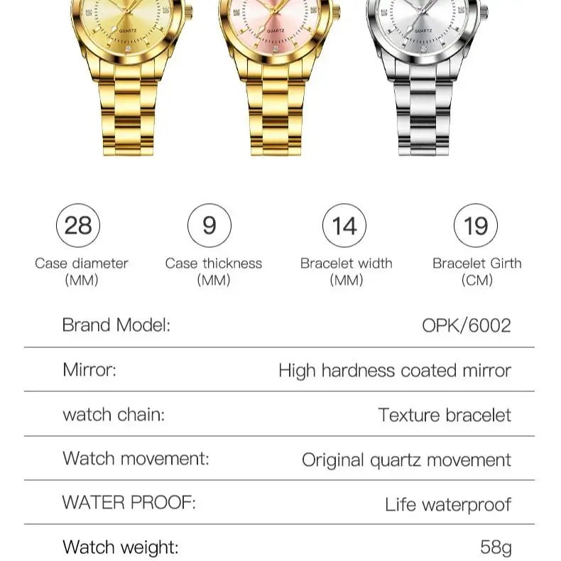 OPK 6002 Wristwatch for Women Fashion Trends Stainless steel Strap Waterproof Full Silvery Watches - Kyoukaï